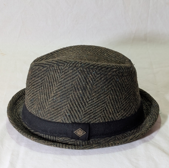 Goorin Bros. L Dark Green & Black Herringbone Tweed Fedora Hat - Picture 5 of 11